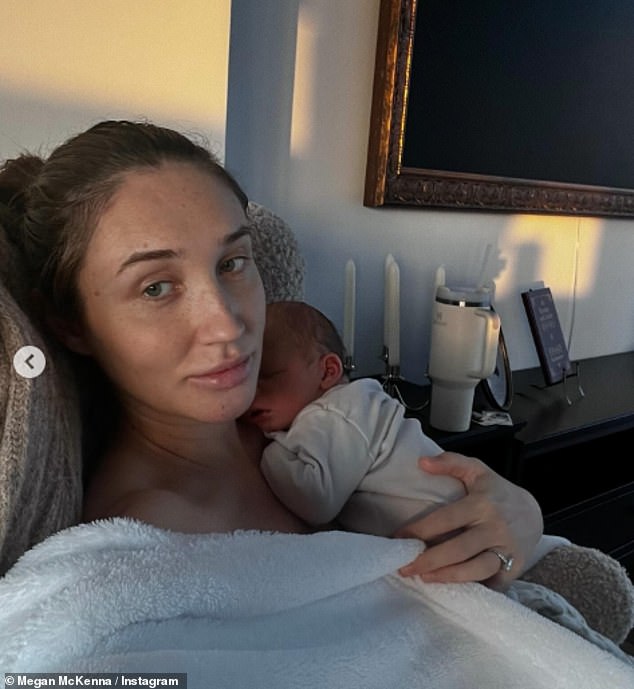 Megan McKenna looked radiant as she shared heartwarming new photos of her newborn son Landon on Friday