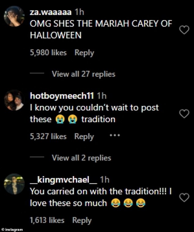 Social media users took to the comments section of Megan's latest post to share their thoughts, with one penning: 'OMG SHES THE MARIAH CAREY OF HALLOWEEN'