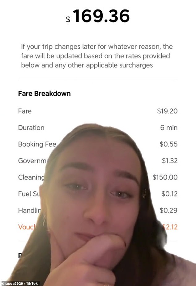 Melbourne music fan Isabella (pictured) was charged almost $170 by DiDi for a six-minute ride after her driver 'unfairly' added a $150 cleaning fee for 'severe mess'