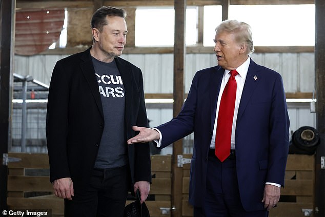 Keaton said rallygoers were misled into thinking Elon Musk, 53, or Republican presidential candidate Donald Trump, 78, would want to associate with them. Musk and Trump pictured earlier this month in Butler, Pennsylvania