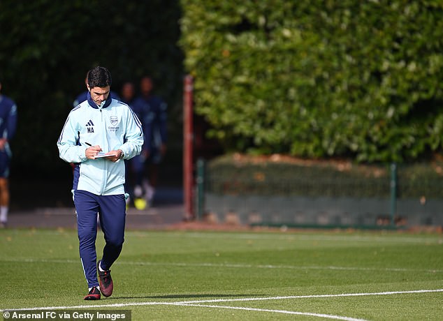 Arsenal manager Mikel Arteta pictured during training in London Colney on Friday