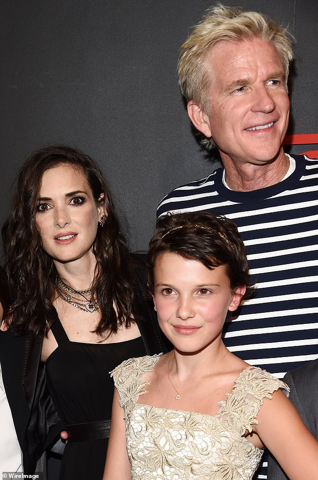 Matthew also stayed with Millie's family at their house during the first season of filming - and says he soon became part of the clan, going on road trips with them. Both pictured with Winona Ryder in 2016