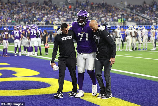 Minnesota Vikings offensive lineman Christian Darrisaw will miss the remainder of the NFL season