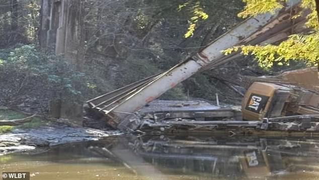 The bridge over Strong River on Highway 149 in Mississippi collapsed in a 'workplace accident' while a contractor was demolishing the bridge for a bridge replacement project