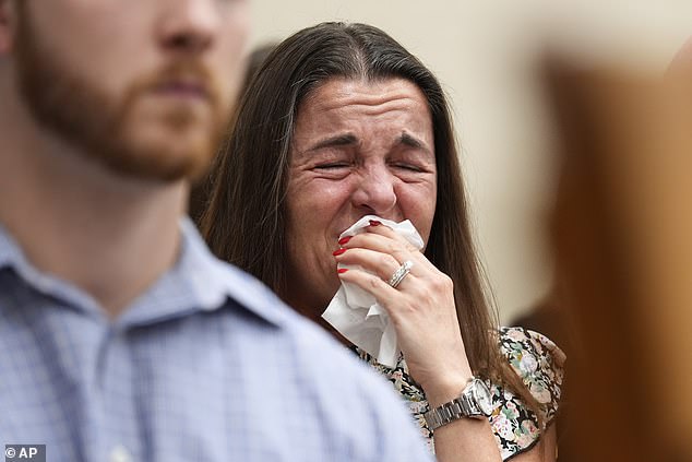 On Friday, Laken Riley's mother, Allyson Phillips, became emotional in the courtroom as she held a tissue to her mouth and squeezed her eyes shut.