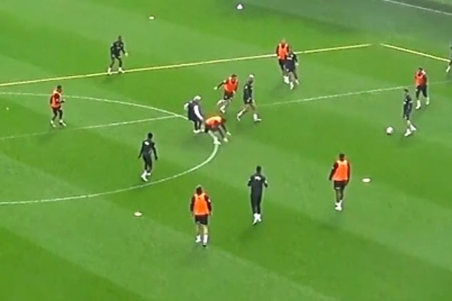 Jose Mourinho was tackled by one of his players during a possession exercise in training