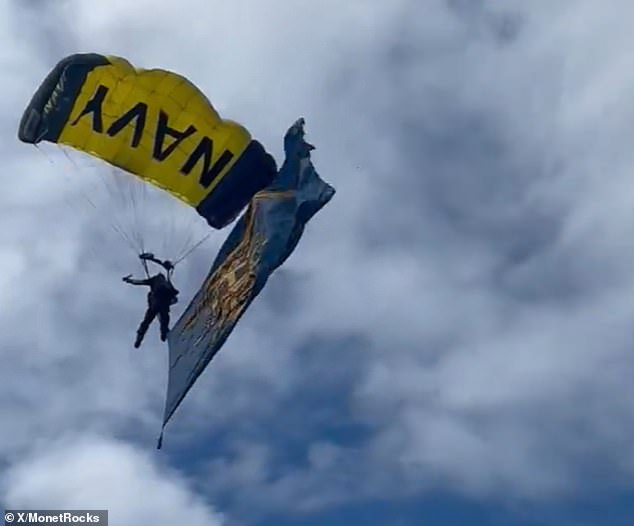 The shocking moment a US Navy paratrooper crash-lands on a mother and teenager during a San Francisco Fleet Week demonstration is caught on camera