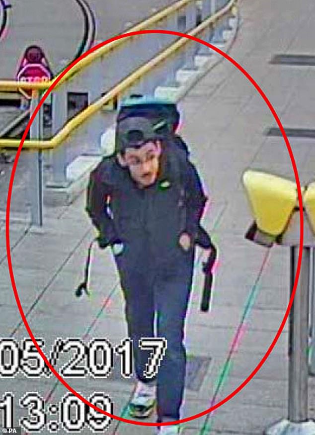 Handout file photo issued by Greater Manchester Police of the CCTV image of Salman Abedi at Victoria Station on his way to the Manchester Arena, on May 22, 2017, where he detonated his bomb