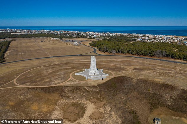 Wright Brothers National Memorial from the air, Kitty Hawk, Kill Devils, North Carolina