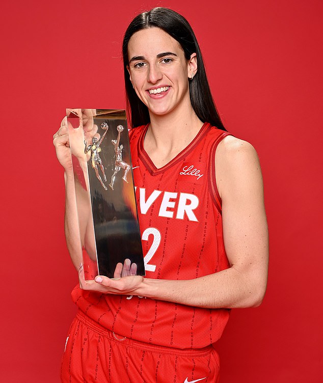 A beaming Caitlin Clark finally holds the WNBA Rookie of the Year trophy