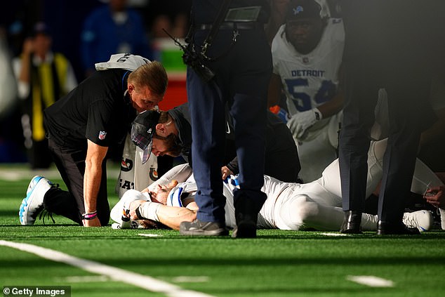 Detroit Lions defensive star Aidan Hutchinson suffered a suspected broken leg on Sunday