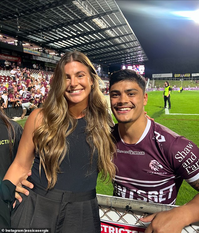 Manly NRL champion Tommy Talau and his NRLW Roosters sweetheart Jess Sergis have teamed up to buy their first pillow together in Sydney's eastern suburbs. (Both pictured)