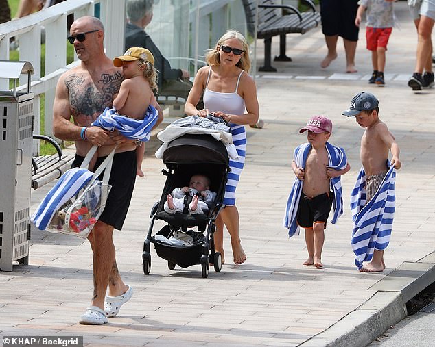 NRL star Nate Myles and his wife Tessa James were spotted on a rare family outing with their four children on Monday