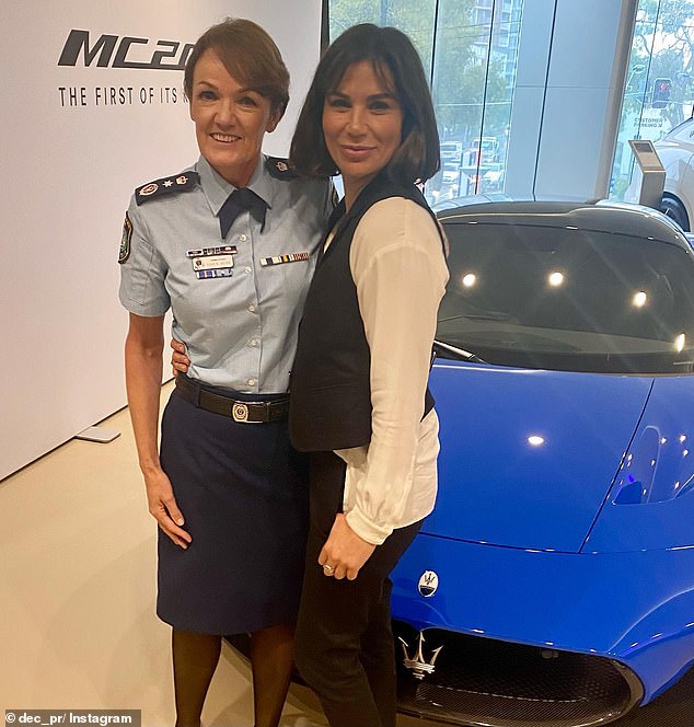 NSW Police Commissioner Karen Webb is pictured left at her husband's Maserati dealership