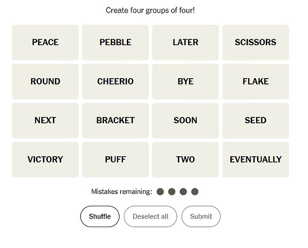 In the game, people try to divide sixteen words into four groups that share some kind of connection