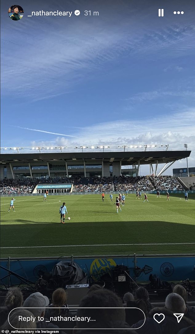 Penrith star Nathan Cleary posted a photo to his Instagram Story watching his girlfriend Mary Fowler play for Man City