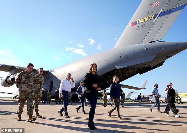 Kamala Harris is accused of organizing a photo op for hurricane relief workers without actually sending the supplies to the victims.