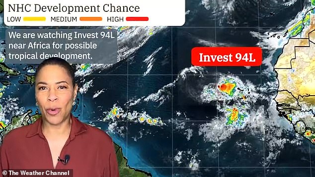 Meteorologists, including the Weather Channel's Orelon Sidney, have identified 'Invest 94L' in the eastern Atlantic Ocean as a possible successor to Hurricane Milton