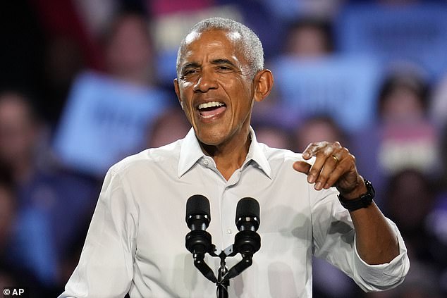 Former President Barack Obama knocked during a rally in Detroit on Tuesday evening after being introduced by Eminem