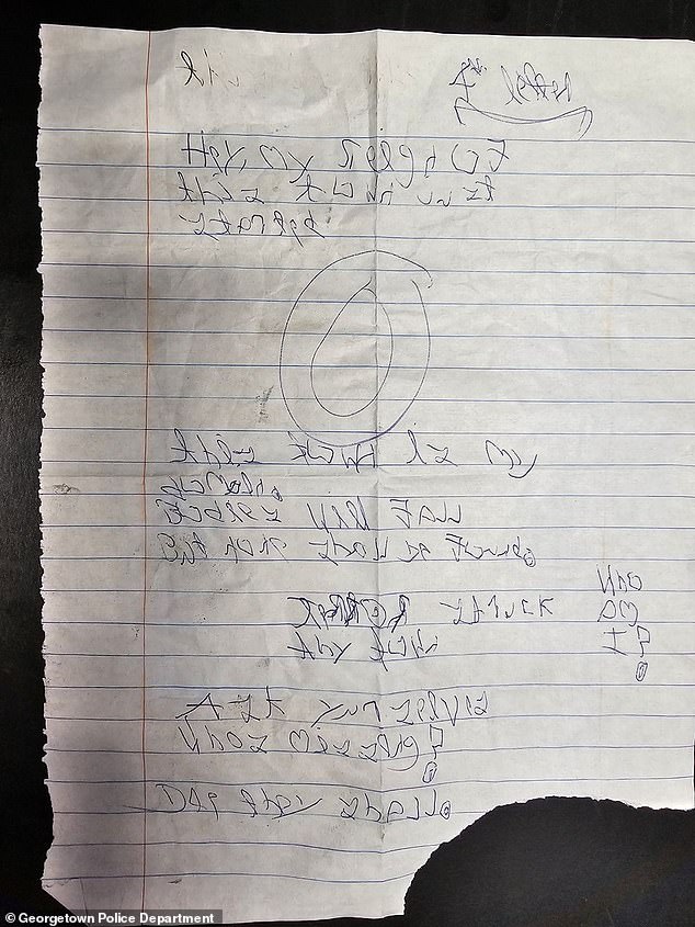 Georgetown police shared an image of a cryptic note scribbled on lined notebook paper written by the self-proclaimed 