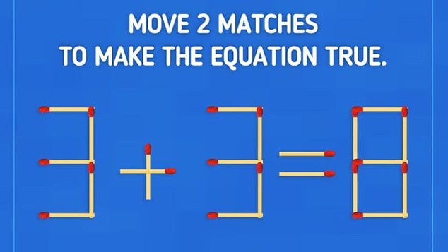 A math brainteaser asks viewers to make the equation true by moving two matchsticks in less than 10 seconds