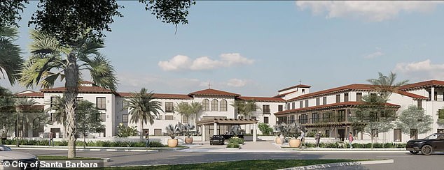 Rendering of the massive proposed 250-room Santa Barbara hotel, with high-end amenities including a rooftop terrace, two spas and a library and media salon