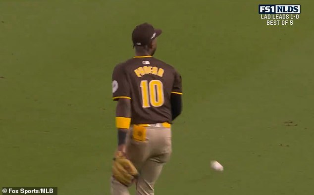 A ball could be seen being thrown by a fan at Dodger Stadium near the Padres star