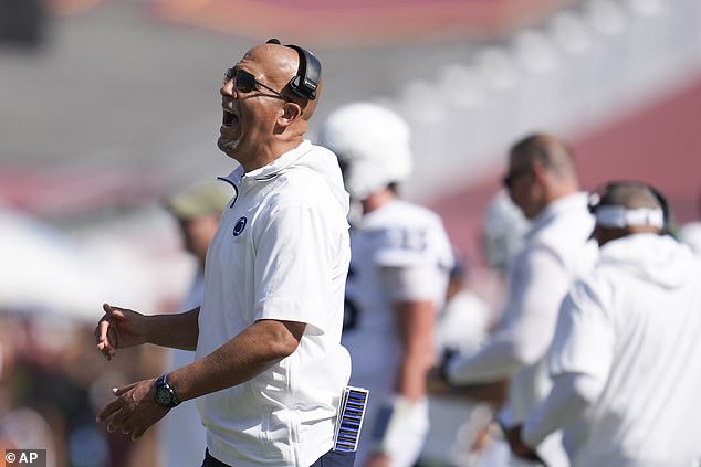 Penn State coach James Franklin, seen during Penn State's 33-30 win over USC, wasn't happy afterward when one of his players planted a flag at midfield