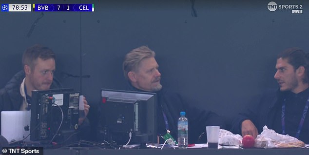 Peter Schmeichel looked irritated when he saw how son Kasper had to concede seven times