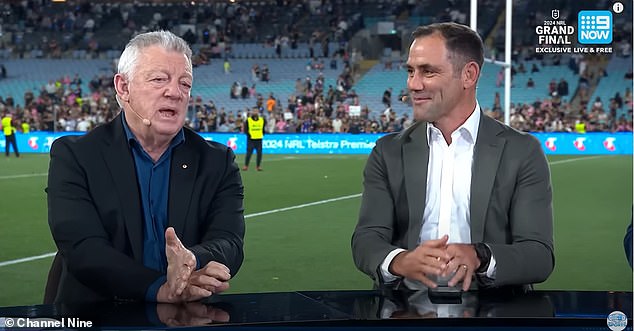 Phil Gould (left) claimed photos showing Jack Howarth's disallowed try during the NRL Grand Final were 'doctored'