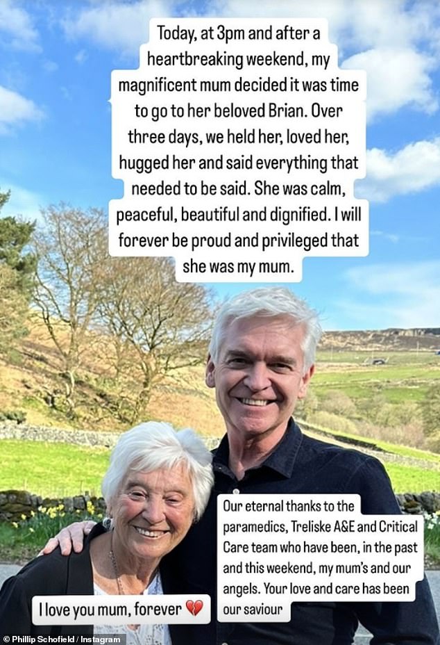 Phillip Schofield has confirmed the death of his mother Pat, weeks after returning to mainstream television with a new Channel 5 show