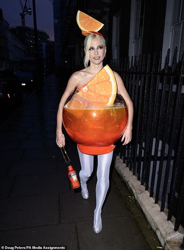 Pixie Lott, 33, went all out as she donned a wild outfit for an early Halloween party on Friday