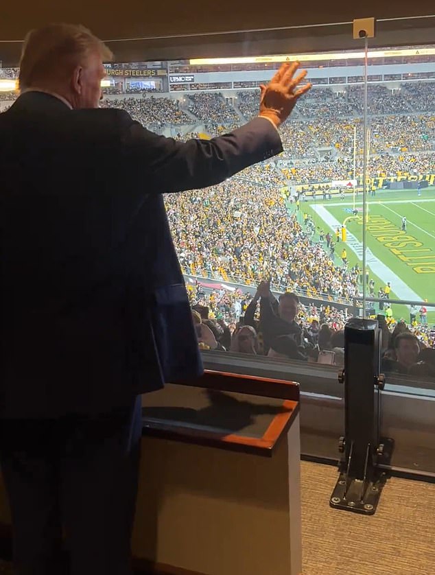 Trump attended the game to watch the Pittsburgh Steelers take on the New York Jets, watching from a private suite at Acrisure Stadium