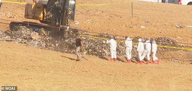 Police have been searching for her remains at a San Antonio landfill (pictured), where they believe there is a 