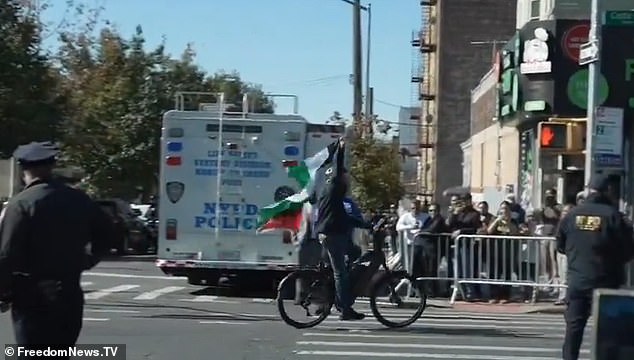 The unidentified man managed to cycle past barricades set up by local police and Secret Service when Trump appeared in the Bronx.