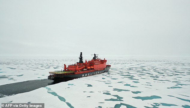 Russia's '50 Years of Victory' nuclear-powered icebreaker built by Rosatom is seen at the North Pole on August 18, 2021