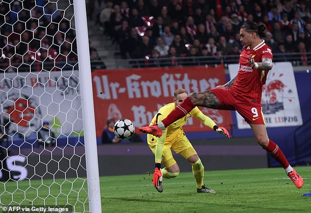 Darwin Nunez scored his second goal of the season to give Liverpool the lead against RB Leipzig