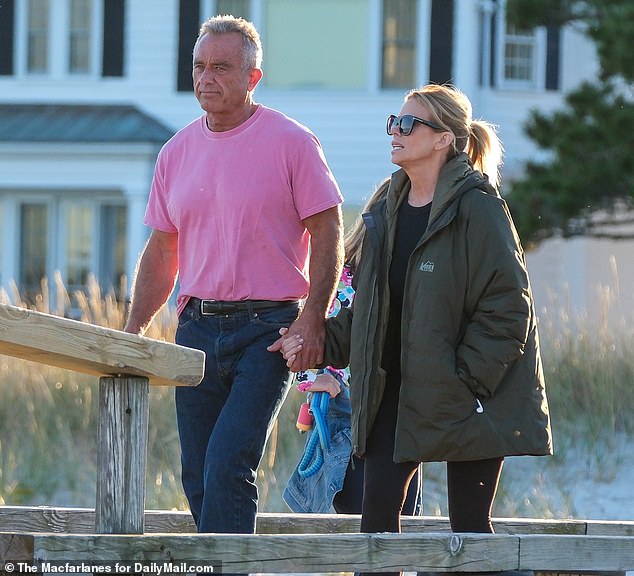 Cheryl Hines rushed to help grieving Robert F Kennedy Jr. to comfort after the death of his mother, with the two putting on a loved-up display on the family compound after his affair with Olivia Nuzzi