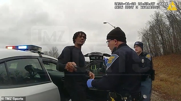 Rajon Rondo speaks with officers in southern Indiana on January 28