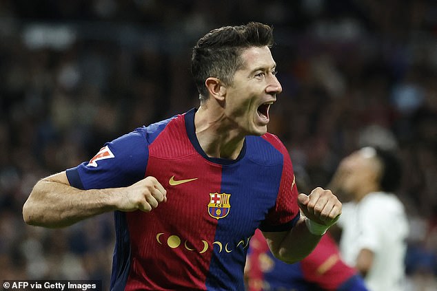 Robert Lewandowski took his tally to 14 goals in LaLiga this season after his brace at the Bernabeu