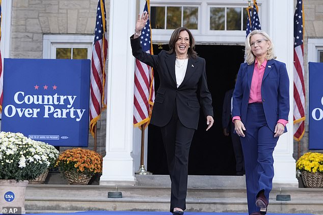 Democratic Vice President Kamala Harris (left) was joined on the campaign trail by former Republican Rep. Liz Cheney (right), who endorsed Harris last month. In her comments on January 6, Cheney went after former President Donald Trump