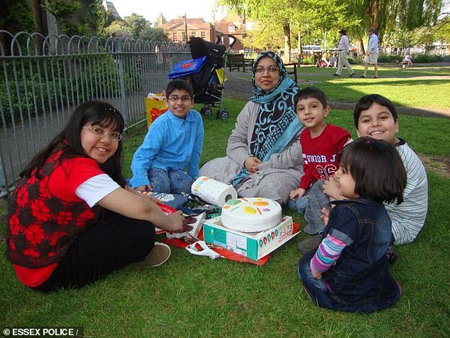 Sabah Usmani, 44, pictured with her five children (left to right), daughter Hira, 11, and sons Sohaib, 13, Rayyan, six, and Muneeb, 9, and daughter Maheen, three. They all died after a fire ripped through their family home in Harlow, Essex, on October 15, 2012.