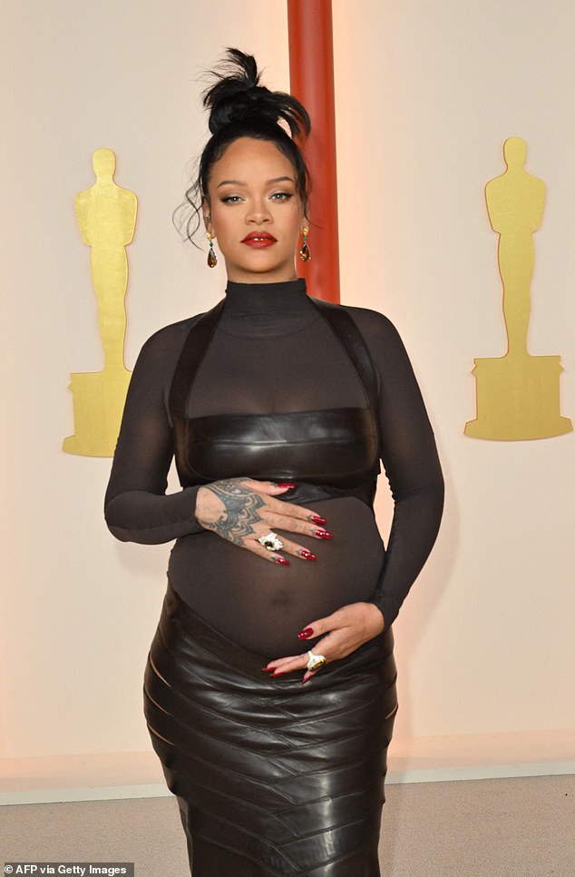 Rihanna shares two sons with partner A$AP Rocky: RZA Athelaston Mayers, two, and Riot Rose Mayers, one; seen on March 12, 2023 in Hollywood