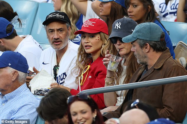 Taika Waititi, Rita Ora, actor Jon Hamm and his wife Anna Osceola watched the Dodgers