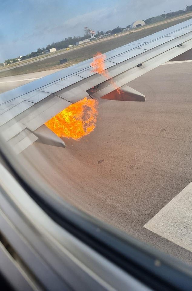 Everyone on board the plane managed to escape without injury after it caught fire on a runway at Italy's Aeroporti di Puglia airport in Brindisi