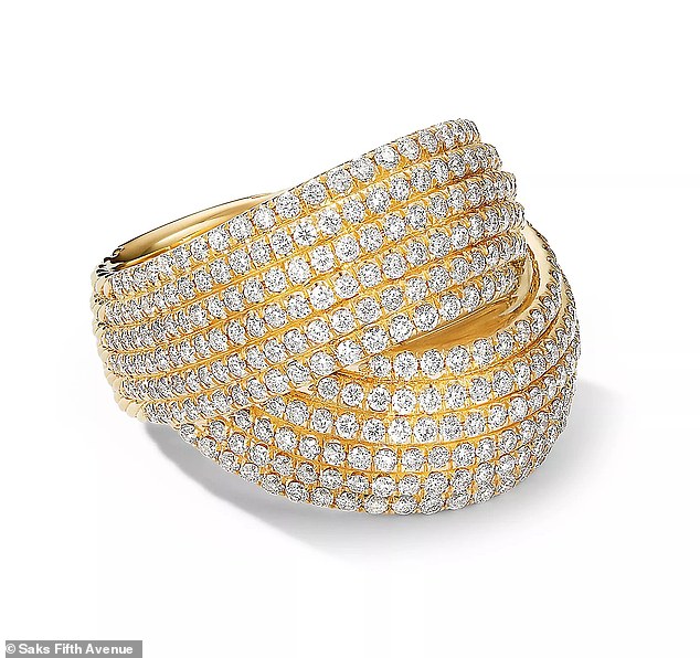 The $11,000 18-karat gold ring, which is covered in pavé diamonds, was designed by David Yurman and sold through Saks