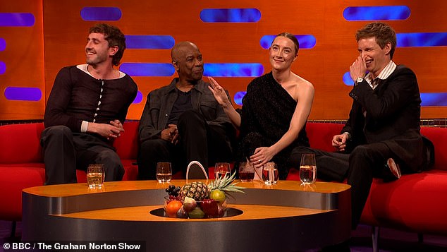 Saoirse Ronan slammed Paul Mescal for talking about her in an awkward interaction on The Graham Norton Show, minutes before she spoke out about gender-based violence (LR Paul, Denzel Washington, Saoirse and Eddie Redmayne')