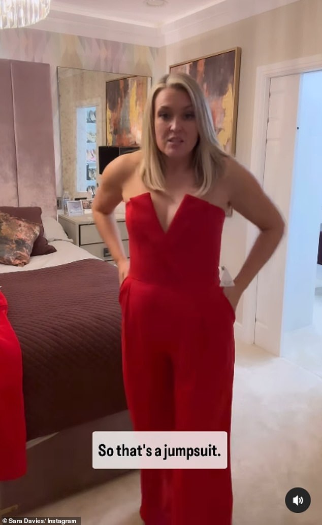 Sara Davies looked sensational as she showed off her incredible weight loss in a stylish red jumpsuit during a guest appearance in the Strictly audience on Saturday evening