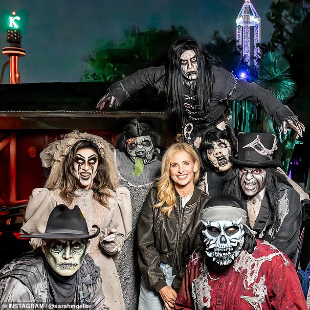 Earlier on Tuesday, the Buffy the Vampire Slayer star took to Instagram to share photos from her trip to Knotts Scary Farm. She shared a photo of herself posing next to scare actors