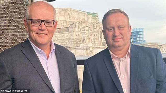 Former Prime Minister Scott Morrison with Space Center Australia CEO James Palmer after joining the company's board